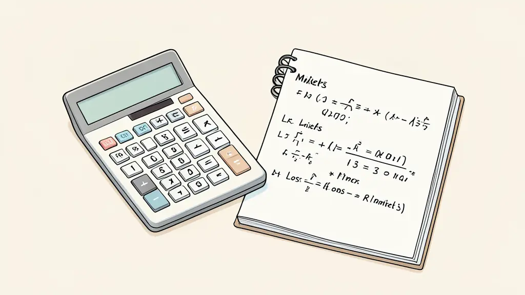 Close-up of a financial calculator and a notebook showing mathematical risk calculations and loss limits